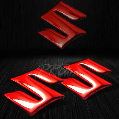 2x 2  3D Emblem Decal  S  Logo Glossy Fairing/Fender Sticker Suzuki Chrome Red • $10.98