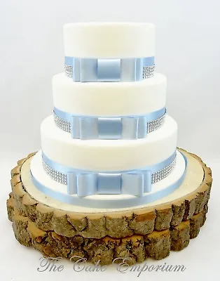 £1 • Buy Wedding Cake Bow Set  – Satin Colour Ribbon  / Silver Diamante Trim Cake Topper