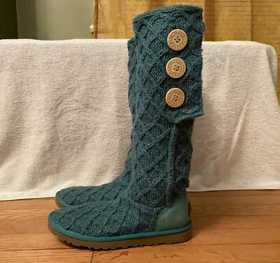 UGG Women’s Lattice Cardy Boot Knit Aqua Turquoise Size 6 • $19.99