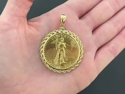 1993 American Eagle Coin Shape Pendant Without Stone In 14k Yellow Gold Plating • $206.72