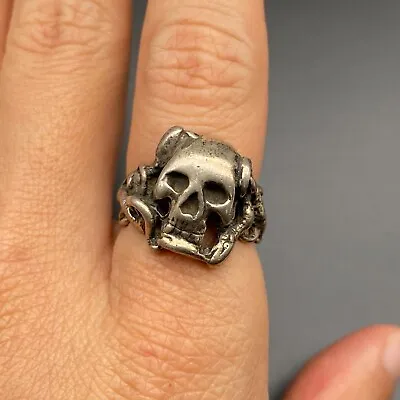 Vintage Skull Snake Sterling Silver Ring Size 8.25 • $185