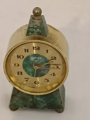 Vintage Brass Swiza 8 Day Swiss . Desk Alarm Clock Pyramid Working Well A26 • $12.62