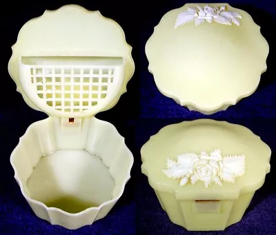 Vintage SCHWARZ BROS Plastic POWDER BOX Dresser VANITY Brothers SBP Yellow CAMEO • $8.99