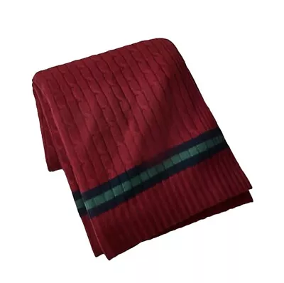 Ralph Lauren Cashmere Throw Blanket Plush Cable Cricket Red Navy - Retail $595 • £189.94