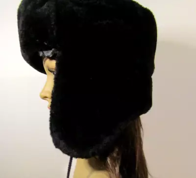 Black Faux Mouton Fur Hat With Pom Ties. Satin Lining H&M • $36