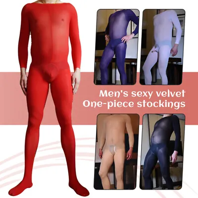 Men 120D  Stretchy Full Bodystocking Bodysuit Sissy Gay Penis Sheath Pantyhose • $10.81