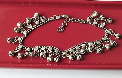 Vintage Silver Tone Chain Dangle Bell Jingly 12  ANKLET Ankle Bracelet Noisy • $18