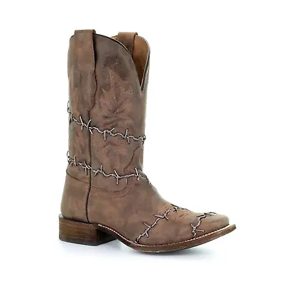 Corral® Men's Brown Woven Barbed Wire Design Square Toe Boots A3532 • $214.16