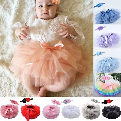 Baby Girls First 1st Birthday Party Outfit Tutu Skirt Costume Dress Headband UK • £9.49