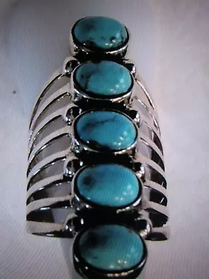 Boho Cuff - Sterling Silver - Morenci Turquoise Ring - Long - Size 7 • $167.99