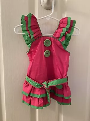 Mud Pie Watermelon Ruffle Button Tank Dress Pink And Green Girls Size 0-6 Months • $14.99