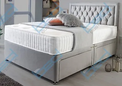 Suede Memory Foam Divan Bed Set With Mattress Headboard 3ft 4ft6 Double 5ft King • £204.99