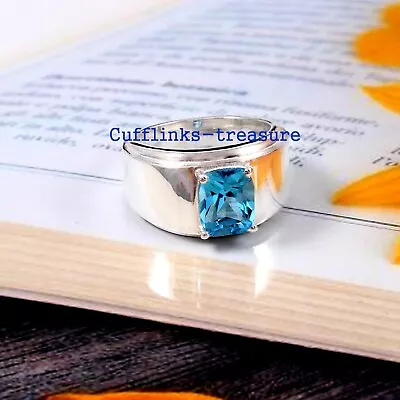 Natural Blue Topaz Gemstone With 925 Sterling Silver Ring Ring For Men's #3320 • $90.25