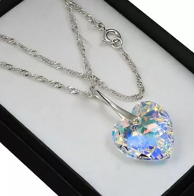 £24.99 • Buy 925 Sterling Silver Necklace Crystal AB 18mm Heart Crystals From Swarovski® 