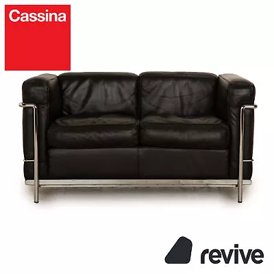 Cassina LC2 Leather Sofa Black Two Seater Le Corbusier Chrom • £5901.61