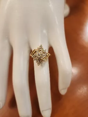 Vintage 14k Gold Diamond Cluster Cocktail Ring Size 7   4.6g • $299