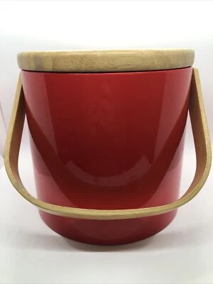 $23.99 • Buy Georges Briard Vintage Mid Century Red Vinyl Ice Bucket W/ Wood Handle & Lid