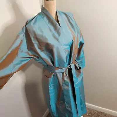 $89.99 • Buy Vintage Jim Thompson Teal Iridescent Thai Silk Belted Kimono Robe One Size B6
