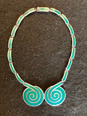 AUTHENTIC SIGNED MARGOT DE TAXCO STERLING TURQUOISE ENAMEL NECKLACE *53 Gm* • $289