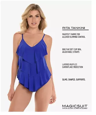 Magicsuit Rita Tiered-Ruffle Tankini Top 4003838 Twilight Blue 12 NWT • $49.99