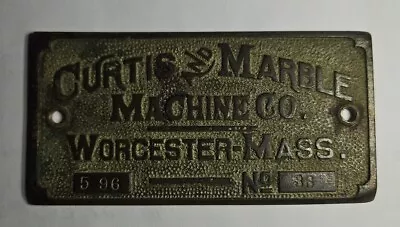 Antique Curtis And Marble Machine Co. Worcester Mass. Brass Builders Plate • $19.50