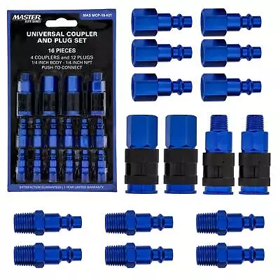 16 Pc Master Elite Air Hose Fittings Set 4 Couplers & 12 I/M Plugs 1/4  NPT • $24.99