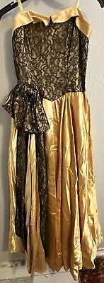 Vintage Handmade Yellow Gold Black Lace Strapless Prom Bridesmaid Dress • $100