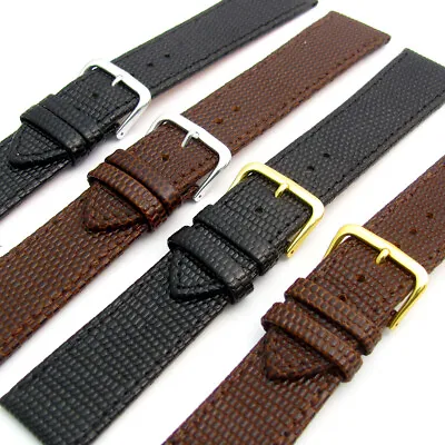 £7.99 • Buy Real Leather Replacement Watch Strap Band Lizard Grain Black / Brown 16mm - 26mm