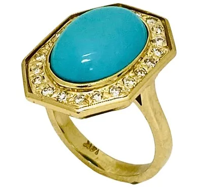 Vintage Turquoise Ring 14k Gold Octagon Shape • $1600