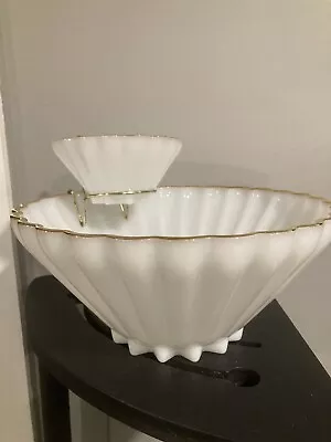 1950's Milk Glass Gold Trimmed Chip Dip Set With Dip Bowl Edge Clip Vintage • $45.95