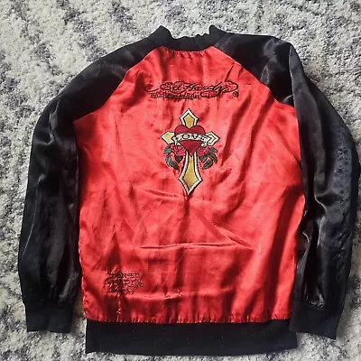 Vintage 90s Red Ed Hardy Womens Jacket Tiger Cross XL By Christian Audigier Aw • £57.88