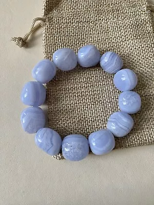 Chunky Blue Lace Agate Crystal Bead Bracelet Semi PreciousGemstone Jewellery • £30