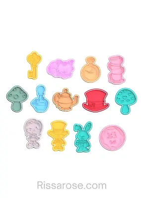 Alice In Wonderland Elements Cookie Cutter Stamp Key Cheshire Clock Mushroom Pot • £10.49