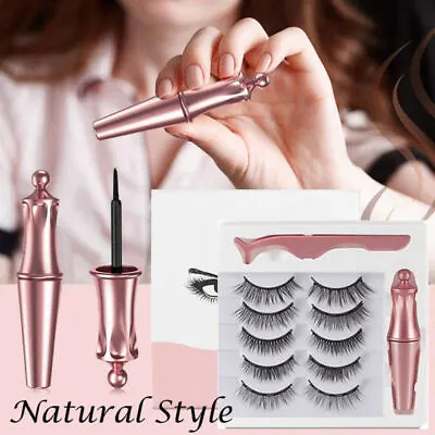 Waterproof Magnetic Eyelashes + Eyeliner + Tweezer Long Lashes Set 3/5 Pairs UK • £2.99