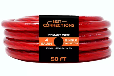 BEST CONNECTIONS 4Ga 50ft Red Translucent Power/Ground Electrical Auto Wire • $44.95