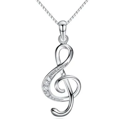 Musical Note 925 Sterling Silver Pendant Chain Necklace Womens Ladies Jewellery • $4.94