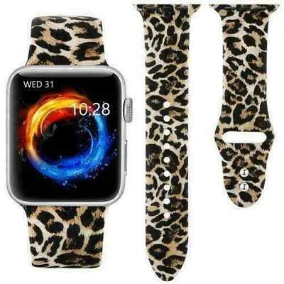 $13.99 • Buy For Apple Watch Band Series 6 5 4 3 2 1 SE Leopard Print Silicone Watch Band