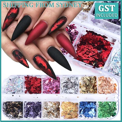 $5.59 • Buy 12 Color Foil Confetti Flakes Thin Sheets Nail Art Mixed Glitter Nail Decoration