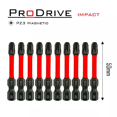 Pozi PZ3 ProDrive Magnetic Impact Drill Driver Screwdriver Bits 50mm (Pk Of 10) • £9.99