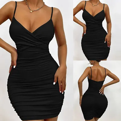 $15.69 • Buy Women V Neck Wrap Cami Bodycon Mini Dress Ladies Strappy Party Evening Club Gown