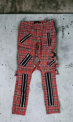 Tripp NYC Red Plaid Bondage Pants Emo Punk Grunge Zippers Slim Leg Goth Grunge • $69.99