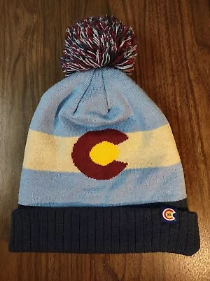 Mens Colorado Pom Beanie Light Blue Striped State Flag Hat Cap Denver • $14.99