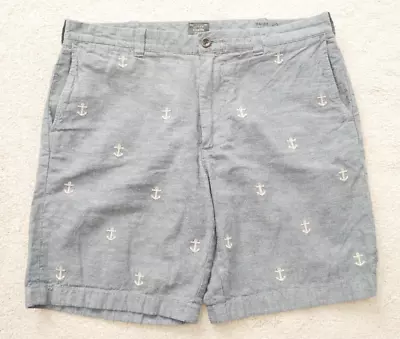 J.Crew Stanton Chambray Shorts With Embroidered Anchors Size 35 EUC! • $14.99