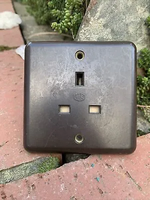 Vintage Mk Brown Bakelite 13 Amp 3 Pin Single Plug Socket Untested • £14