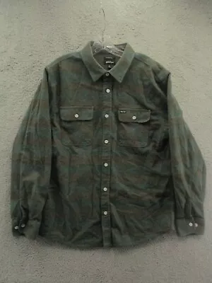 Brixton Flannel Shirt Green Brown Cotton Blend Button Up Mens Size L Large • $19.99