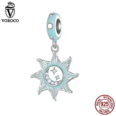 Voroco Women 925 Sterling Silver Sun And Moon Bead Charm Jewelry Fit Bracelets • $11.49