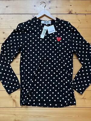 £50 • Buy PLAY Comme Des Garcons CDG Long Sleeve Black White Polka Dot Shirt M