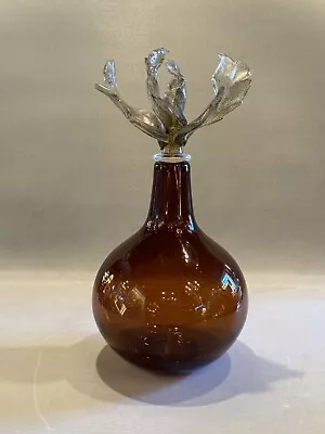 Vintage Signed 13  Murano Art Glass Jug With Large Fauna Stopper • $275