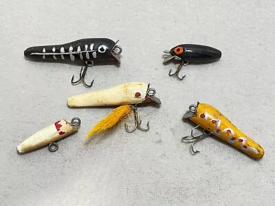 5 Vintage Wood Folk Art Fly Rod Fishing Spinning Lures Very Cool Designs Unknown • $27.95