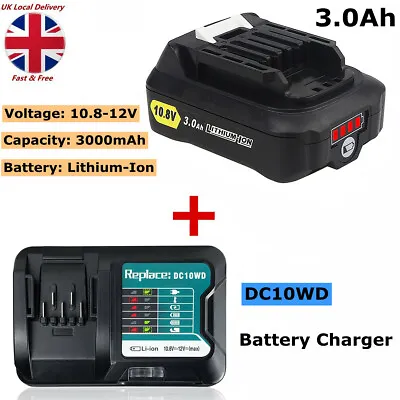 10.8V 12V 3.0Ah Li-Ion Battery For Makita BL1040 BL1041 BL1015 + DC10WD Charger • £29.99